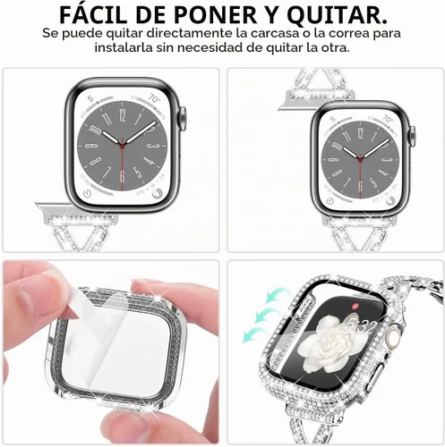 Vista 5 de KADES V-Shape Band and Case Compatible for Apple Watch Series 1-11 Plateado