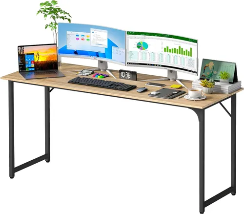 Vista 25 de PayLessHere Escritorio para computadora de 32 pulgadas Negro Escritorio de oficina con marco de metal, pies ajustables Superficie resistente