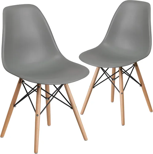 Vista 9 de Flash Furniture - Paquete de 2 sillas Elon Series de plástico negro con patas de madera