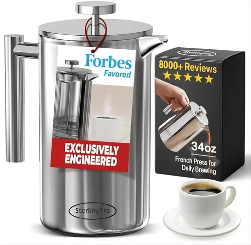 Vista 12 de SterlingPro - Cafetera de prensa francesa de acero inoxidable extra grande con aislamiento no tóxico de 64 onzas, capacidad de 1/2 galón/2 litros
