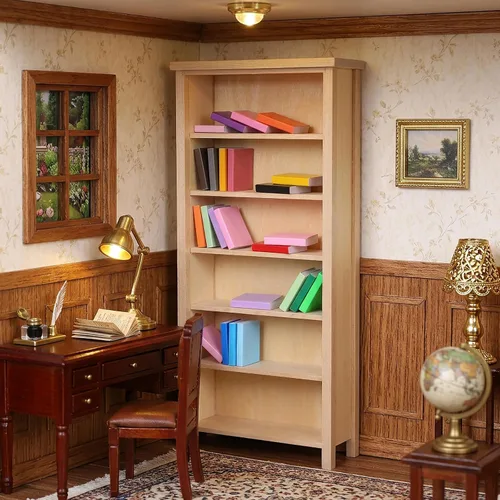 Vista 6 de Estantería de casa de muñecas a escala 1:12, gabinete de almacenamiento modelo de casa de muñecas, estantería en miniatura de madera sin terminar