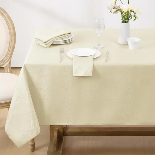Vista 19 de Softalker Mantel rectangular de jacquard, diseño de remolinos, impermeable, resistente a las manchas, sin arrugas, tela de gran peso para Beige