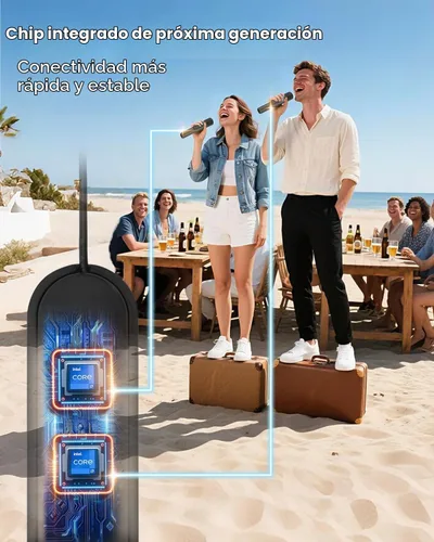 Vista 6 de Micrófonos inalámbricos, ajuste de volumen de 5 niveles, micrófono dinámico de mano dual con iluminación ambiental dinámica, receptor recargable