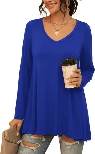 Vista 58 de AWULIFFAN Blusa tipo túnica holgada de manga larga con cuello redondo para mujer