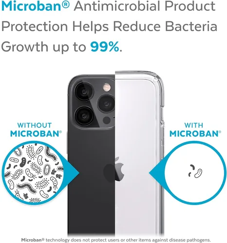 Vista 5 de Speck Funda para iPhone 13 Mini, protección contra caídas, compatible con carga inalámbrica, transparente, antimicrobiana