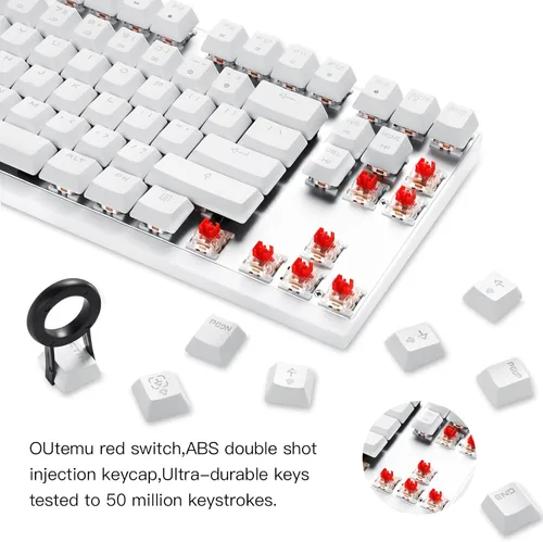 Vista 3 de Motospeed Teclado mecánico profesional para juegos RGB retroiluminado con arco iris compacto de 87 teclas con cable para juegos Windows PC