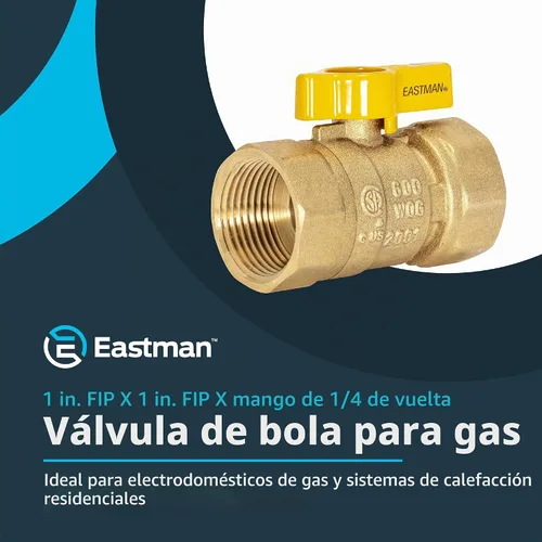 Vista 2 de Eastman Válvula de bola de gas recta de 1 pulgada FIP con mango de cuarto de vuelta, accesorios de plomería de latón, 60013