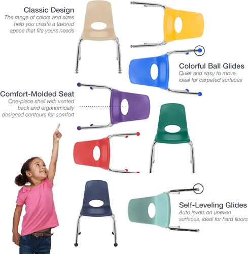 Vista 6 de FDP 15407-BL - Silla escolar apilable de 8 pulgadas con deslizadores de Azul