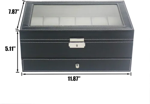Vista 6 de Ogrmar Cajas de almacenamiento de reloj de piel sintética con 12 ranuras, para hombres y mujeres, estuche organizador de 2 niveles con tapa