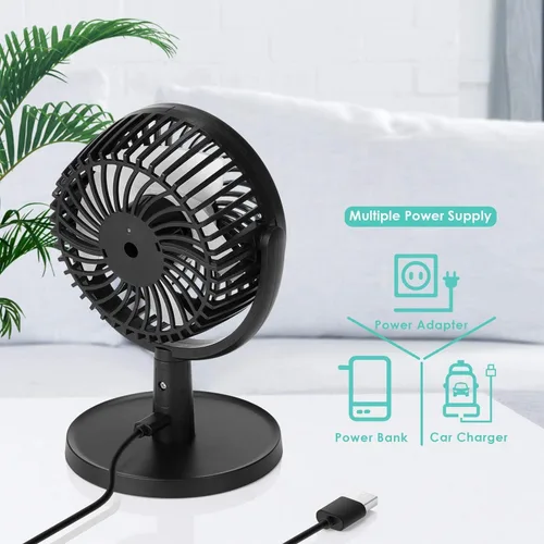 Vista 6 de Shinebella Ventilador de escritorio pequeño de 4 velocidades con fuerte flujo de aire, mini ventilador USB portátil personal, silencioso, rotación