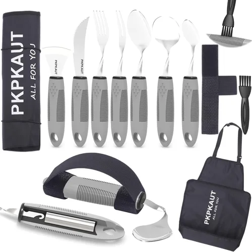 Vista 13 de Utensilios adaptativos para pacientes de Parkinson, personas mayores, utensilios pesados para temblores de mano, utensilios para comer para personas