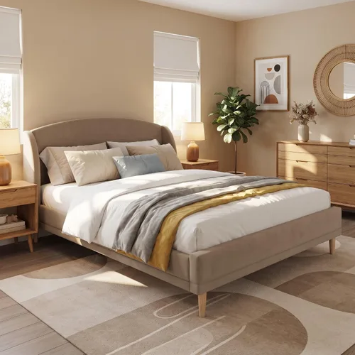 Vista 4 de Christopher Knight Home Hazel Velvet Queen Size Bed Frame with Wingback Headboard, Modern Queen Bed Frame and Headboard, Wooden Slats Support, Easy