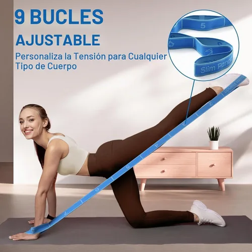 Vista 4 de Slim Panda Correa elástica, flexibilidad, bandas elásticas de baile, correa elástica de yoga con 9 bucles para terapia física, pilates, yoga