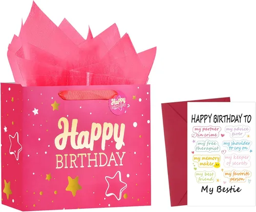 Vista 7 de Powbrace Bolsa de regalo de cumpleaños número 30 negra de 13 pulgadas con papel de seda y tarjeta de felicitación para fiestas, bolsa de regalo