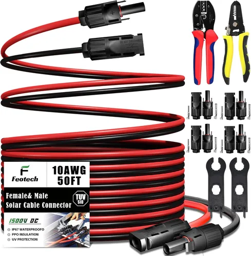 Vista 9 de Cable de extensión solar de doble cable de 6 pies – Conector de panel solar de 10 AWG (6 mm²), con conectores solares IP67 macho/hembra