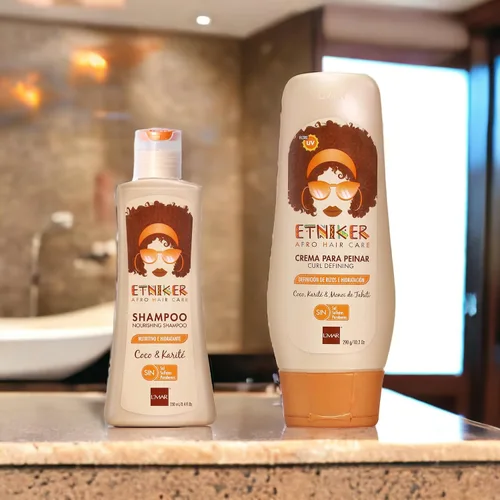 Vista 3 de ETNIKER - Set de champú nutritivo y crema para peinar Cabello afro texturizado, rizado y ondulado Limpia, hidrata, nutre y define Coco
