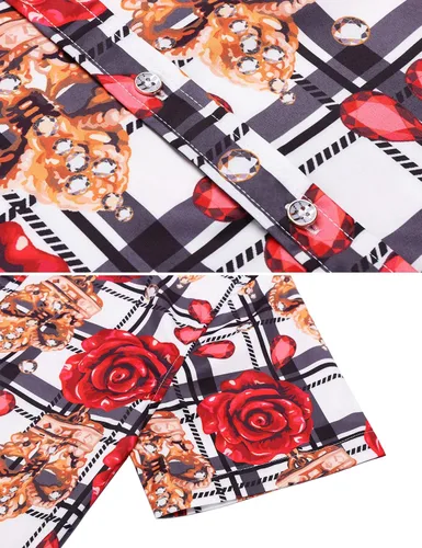 Vista 5 de Daupanzees Camisa de vestir con estampado de diseño de lujo de manga corta para hombre