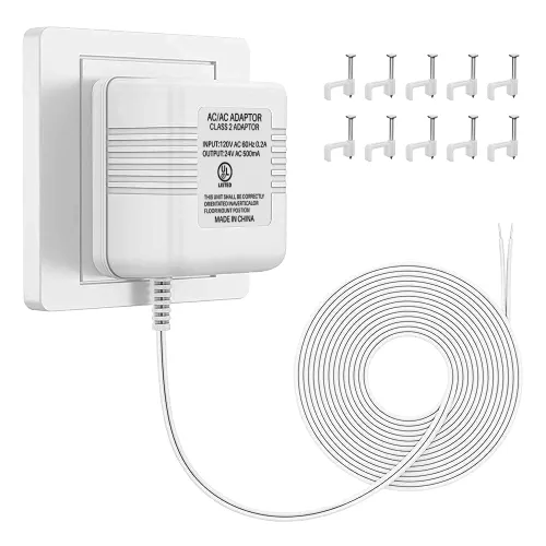 Vista 8 de Transformador de timbre de 26 pies, 24 V, 500 mA, compatible con todas las versiones de anillo, Nest, Arlo, Amcrest, Logitech, Wyze, Eufy