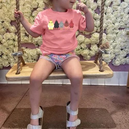 Vista 3 de HIBRO Chicken Farmer - Camiseta de algodón con estampado de granja de pollos para niño y niña