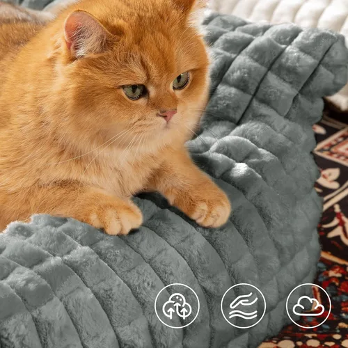 Vista 6 de Sofá cama para gatos con piel sintética de conejo esponjosa para Gris