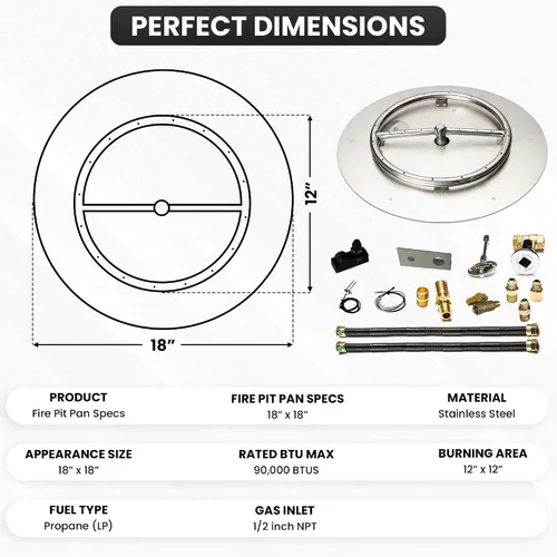 Vista 2 de Kit de sartén y anillo de acero inoxidable para quemador de hoguera, con encendido por chispa para fogatas de propano líquido, sartén de 18