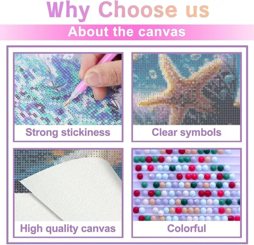 Vista 3 de CoHraeu Pintura de diamantes 5D de playa oceánica para adultos, kit de pintura de diamantes de estrella de mar, arte y manualidades con diamantes