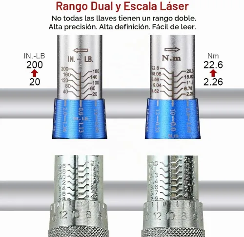 Vista 4 de Juego de llaves BULLTOOLS dinamométricas con accionamiento de 1/4 pulgadas de dirección dual. Llave dinamométrica ajustable de 90 dientes con Juego