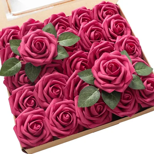 Vista 18 de Floroom Flores artificiales, 25 piezas de rosas falsas de espuma dorada antigua de aspecto real con tallos para ramos de boda DIY, centros de mesa
