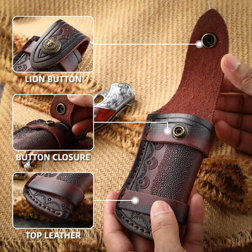 Vista 4 de Generic Bolsa plegable de cuero para cuchillos con funda plegable para cuchillos de 4 pulgadas y anillo para cinturón