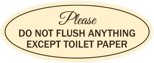 Vista 11 de Signs ByLITA Letrero ovalado con texto en inglés «Please Do Not Flush Anything Except» (Negro), tamaño pequeño