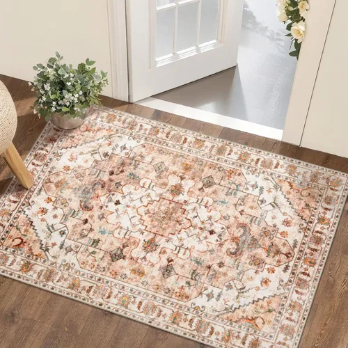 Vista 10 de SERISSA - Tapetes florales vintage, antideslizante, lavable, pequeño, ultrasuave, bohemio, de pelo bajo, para entrada, interiores, habitación