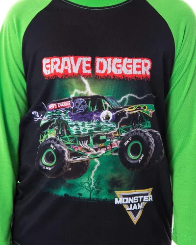 Vista 2 de INTIMO Monster Jam Grave Digger Monster Truck - Conjunto de pijama de 2 piezas para niño
