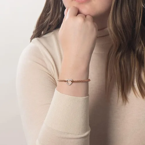 Vista 4 de Lauren's Hope Pulseras de alerta médica con corazón de cristal de oro rosa para mujer, pulsera de identificación médica grabada, pulsera de cadena