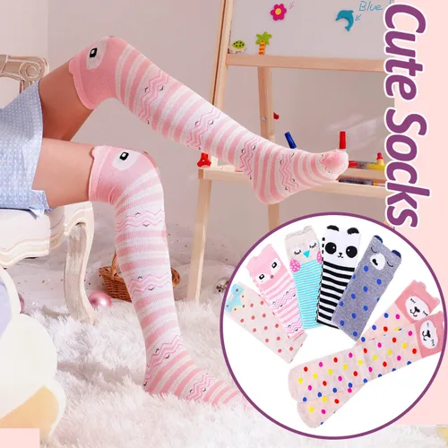 Vista 4 de MOGGEI 6 pares de calcetines hasta la rodilla para niños y niñas de regalo largos locos tontos altos divertidos lindos animales para niños