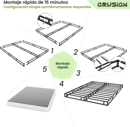 Vista 9 de GRUSIGN Somier de 5 pulgadas para cama matrimonial, base de colchón metálica de tamaño completo con cubierta de tela, marco de acero resistente