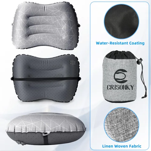 Vista 27 de Crisonky Almohada de camping – Almohada inflable – Almohadas de viaje para mochilero y avión, soporte lumbar 2.0 almohadas inflables, ultraligeras