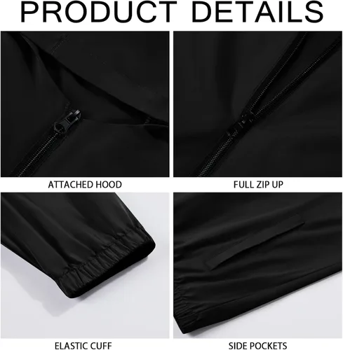 Vista 4 de Runcati Chaqueta impermeable ligera para hombre, rompevientos con capucha para senderismo, ciclismo, impermeable