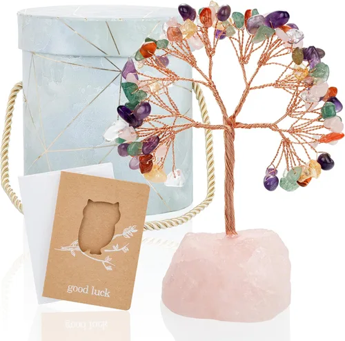 Vista 8 de ZenBless Árbol de la Vida de Piedras de Cristales Curativos de 7 Chakras, Árbol de Dinero Feng Shui, Pequeño Bonsái Falso Zen Espiritual