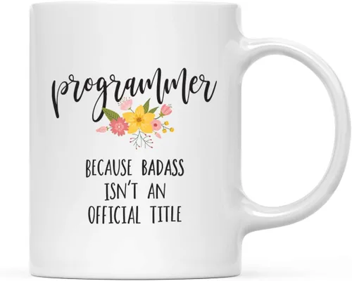 Vista 30 de Andaz Press Taza de café de 11 onzas, regalo de broma, tía porque Badass no es un título oficial, gráfico floral, 1 paquete