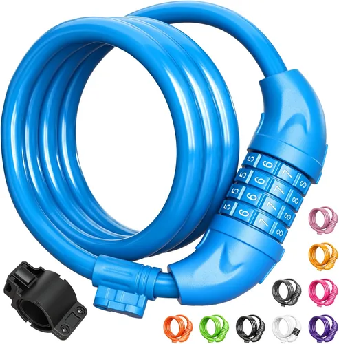 Vista 15 de Titanker Candado de bicicleta, cerradura de bicicleta de 4 pies, bloqueo de cable de 1/2 pulgada con soporte de montaje, accesorios de bicicleta