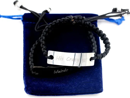 Vista 6 de 1 par de pulseras trenzadas Hademade para parejas, pulseras para hombres y mujeres grabadas con "I Love You 3000, God Gave Me You, His Crazy Her
