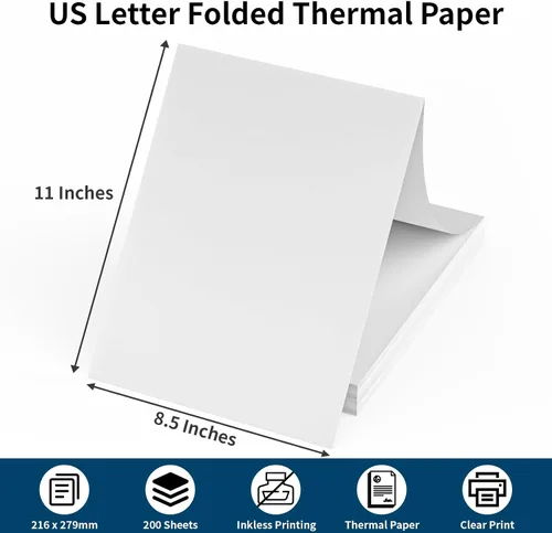 Vista 2 de 200 hojas de papel de impresora térmica de 8.5 x 11 pulgadas, papel térmico de tamaño carta de EE. UU. compatible con Peripage, Munbyn, Jadens