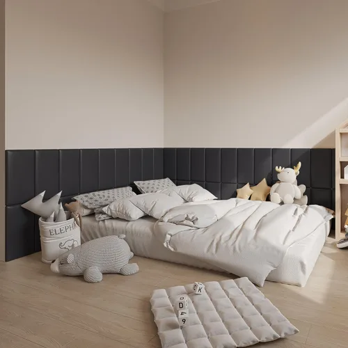 Vista 2 de YU LI 3DH 3D Almohadillas de pared anticolisión para niños, autoadhesivas, 4 piezas, paneles de cabecero en negro para pared, cabecero despegar
