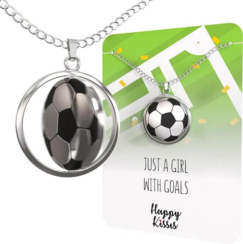 Vista 2 de Happy Kisses Collar giratorio de pelota de fútbol para niñas amantes del fútbol Colgante "Just A Girl With Goals" Regalo perfecto para mamás