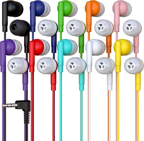 Vista 13 de Paquete de 5 auriculares con cable a granel, auriculares intrauditivos con conector de 0.138 in, cable libre de enredos de 4 pies, ajuste cómodo