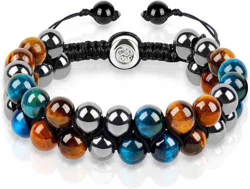 Vista 20 de Pulsera de triple protección, ojo de tigre malvado de ojo y obsidiana negra de 0.315 in, pulsera curativa para hombres y mujeres, pulsera curativa