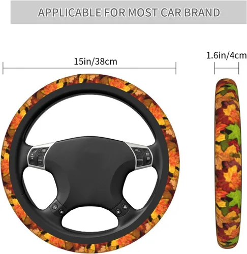 Vista 5 de Fall Leaves - Funda para volante, antideslizante, duradero, accesorios para automóvil, universal, 15 pulgadas Non Slip Durable