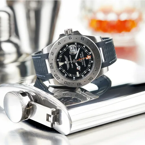 Vista 2 de GMT Relojes Hombre Swiss Ronda 505 Cuarzo GMT 1.614 in Sport Impermeable Cristal de Zafiro, Negro Banda, Suiza