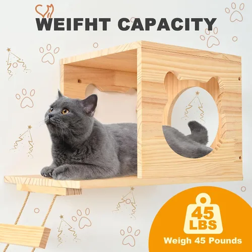 Vista 4 de PETKABOO - Muebles de pared para gatos, muebles de pared de pino para gatos, estantes de escalada con escalador, condominio, poste rascador