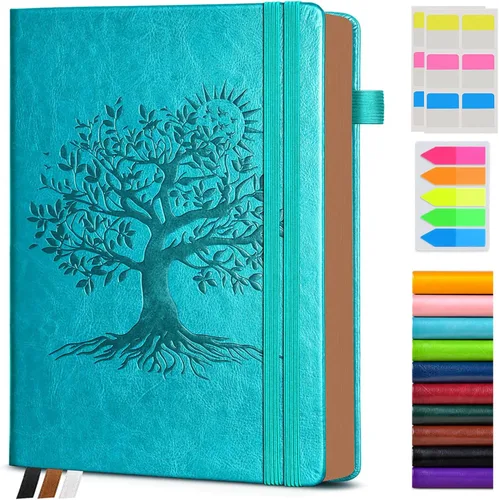 Vista 45 de Diario vintage de cuero con 300 páginas numeradas, diario rayado A4 para hombres y mujeres, diarios para escribir, cuaderno de rayas universitarias